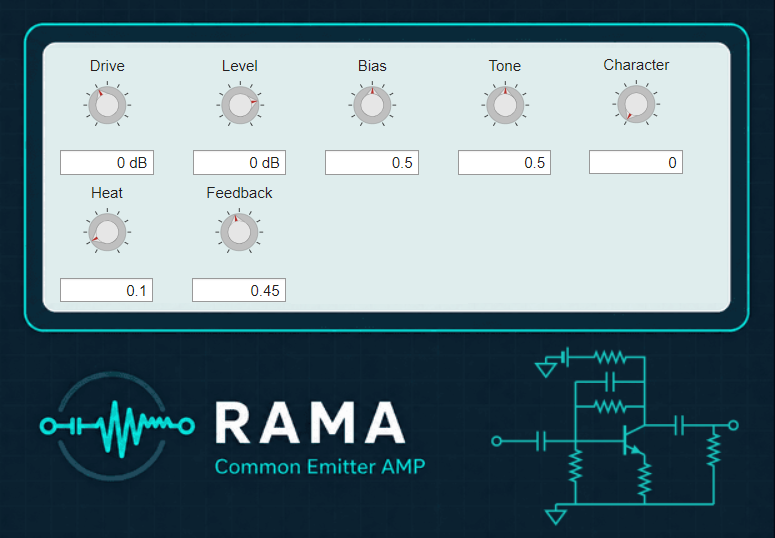 RAMA Common-Emitter Amplifier VST plugin interface